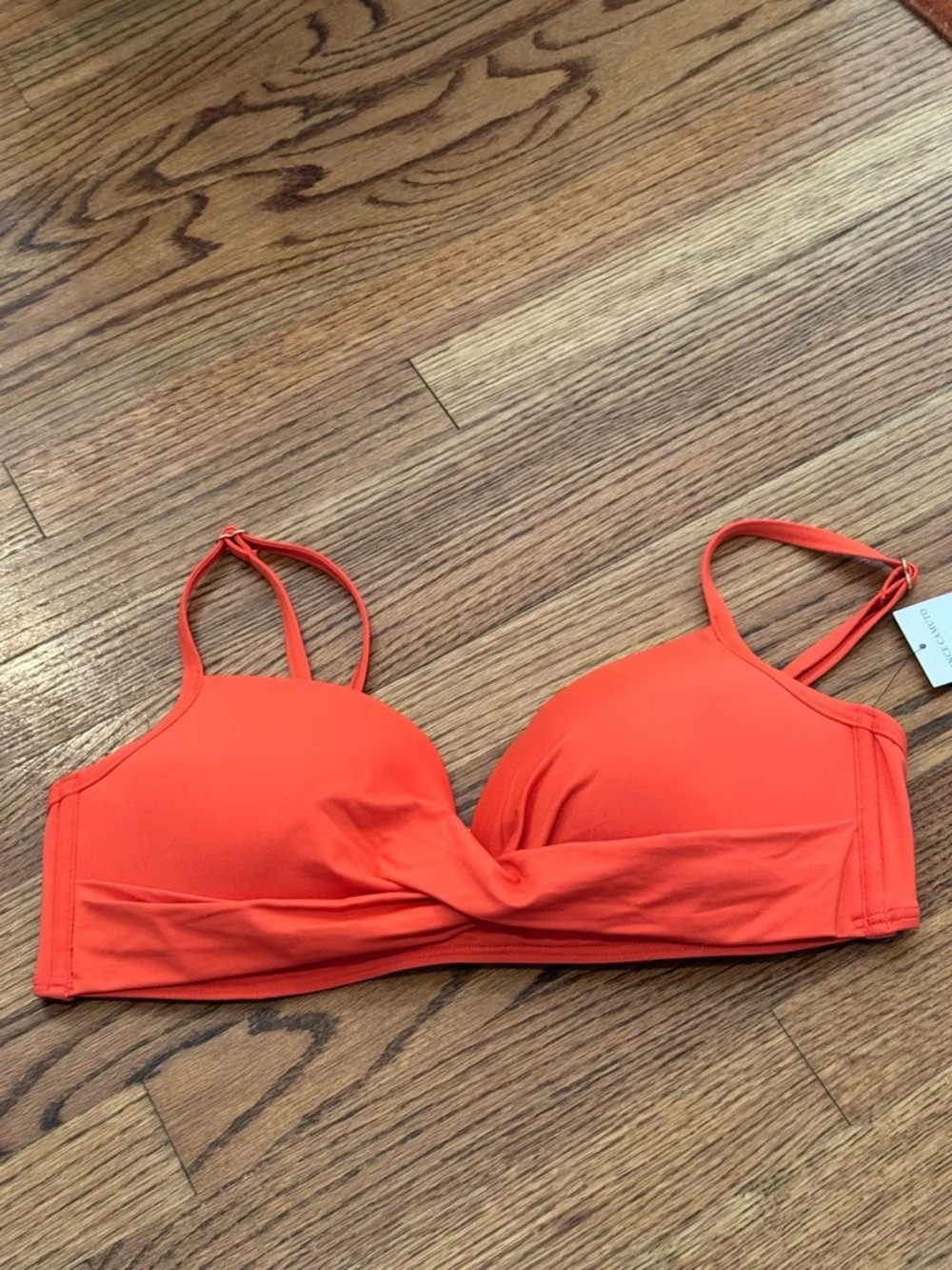 NWT Vince Camuto Draped Bikini Top in‎ Tangerine Adjustable Straps Beach Swim